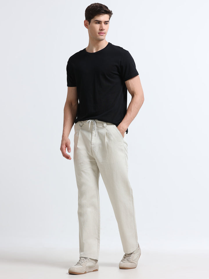 Amalfi Textured Pleated Trouser – Sand Beige