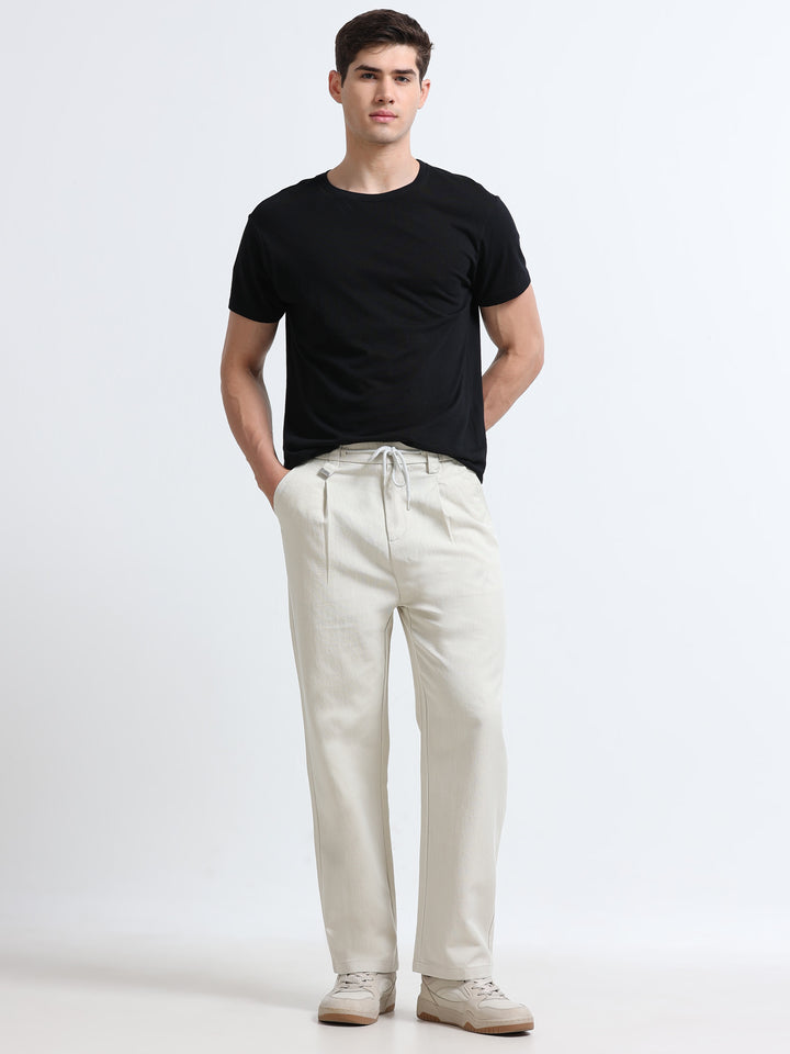 Amalfi Textured Pleated Trouser – Sand Beige
