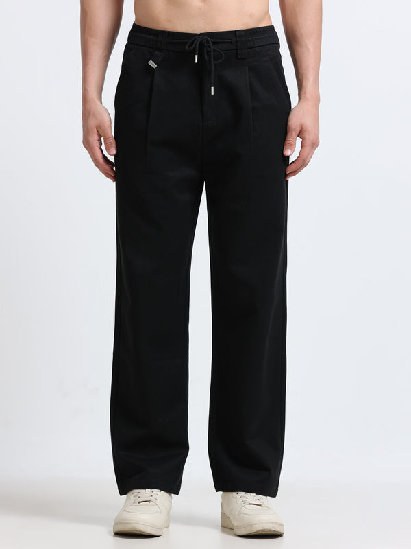 Amalfi Textured Pleated Trouser – Midnight Black