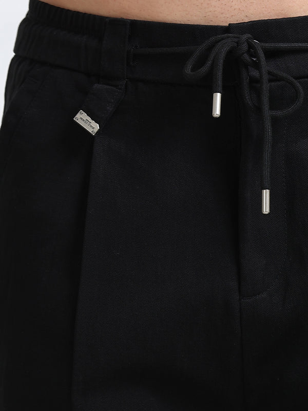 Amalfi Textured Pleated Trouser – Midnight Black