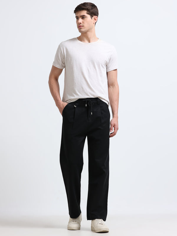 Amalfi Textured Pleated Trouser – Midnight Black