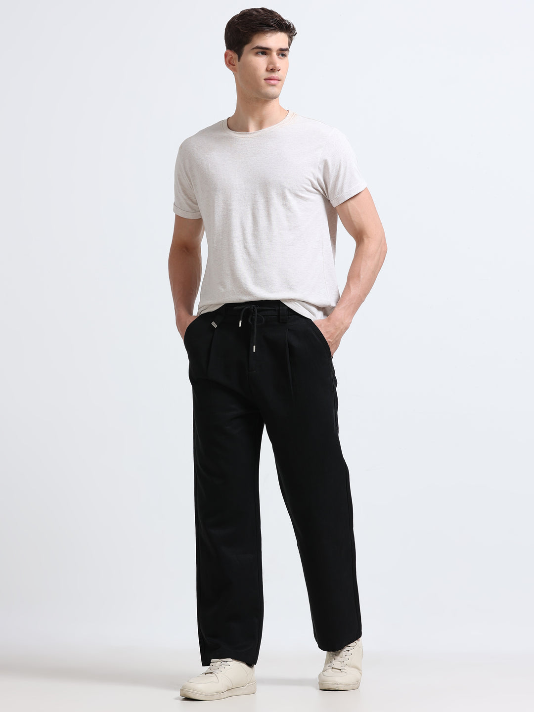 Amalfi Textured Pleated Trouser – Midnight Black