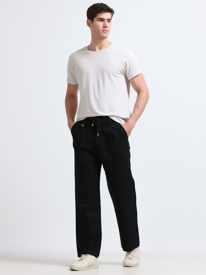 Amalfi Textured Pleated Trouser – Midnight Black