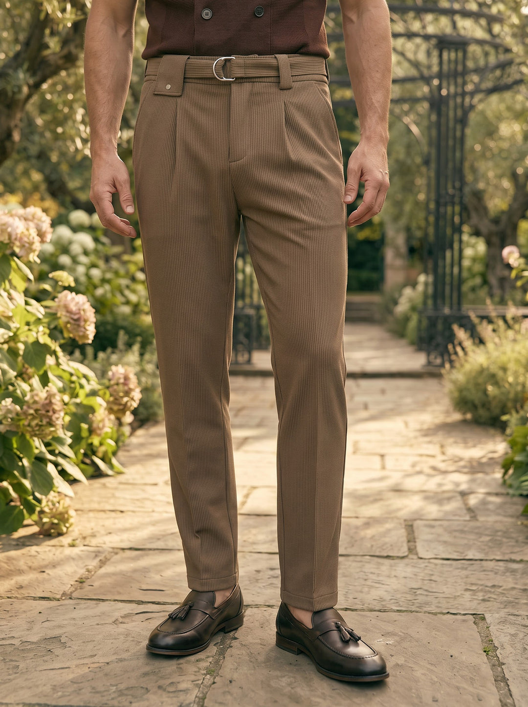 Callum Pleated Comfort Trouser - Brown