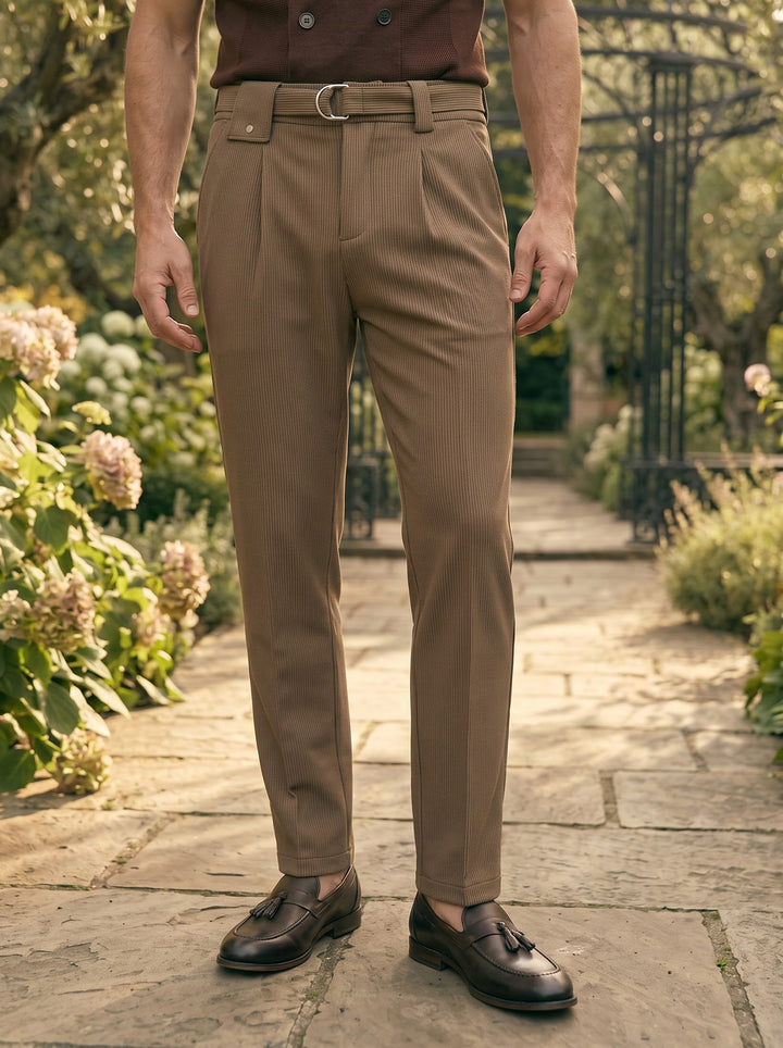 Callum Pleated Comfort Trouser - Brown
