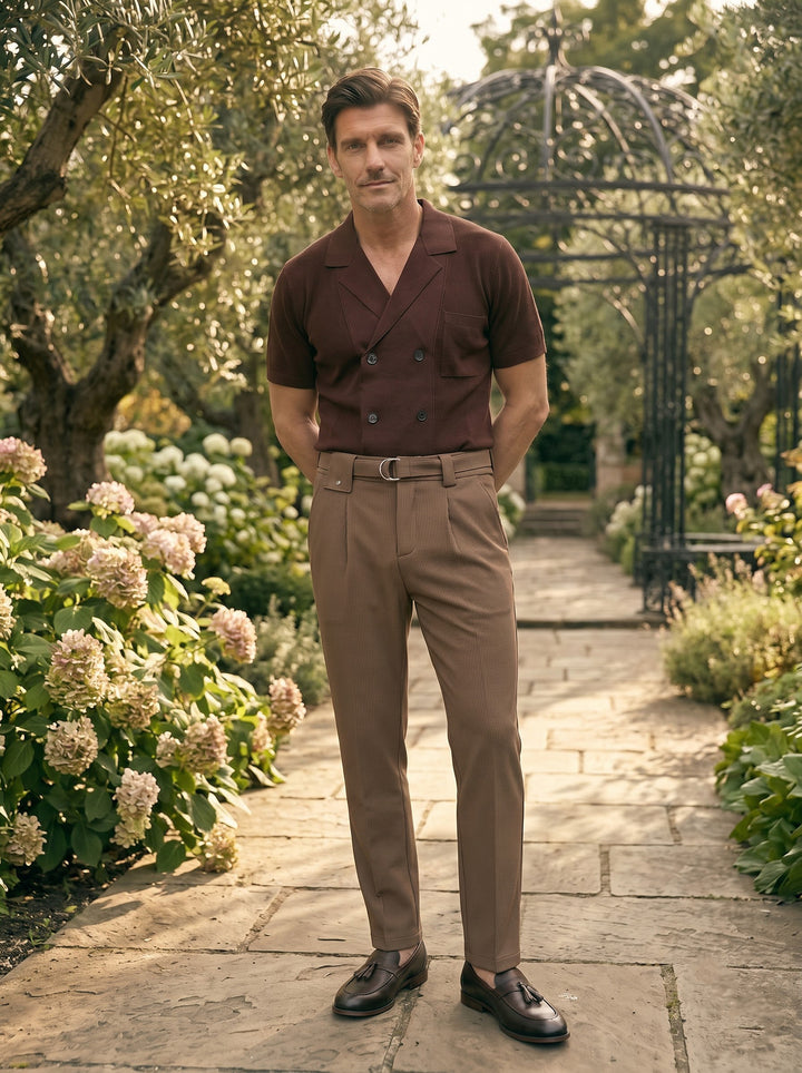 Callum Pleated Comfort Trouser - Brown