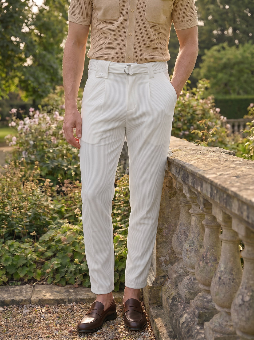 Callum Pleated Comfort Trouser – Ivory