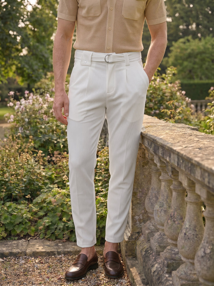 Callum Pleated Comfort Trouser – Ivory