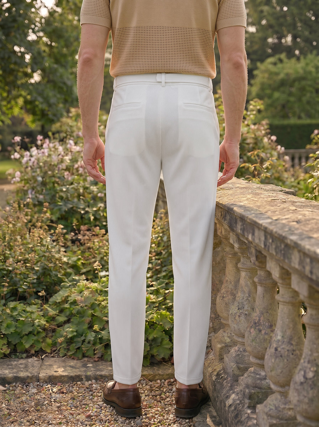 Callum Pleated Comfort Trouser – Ivory