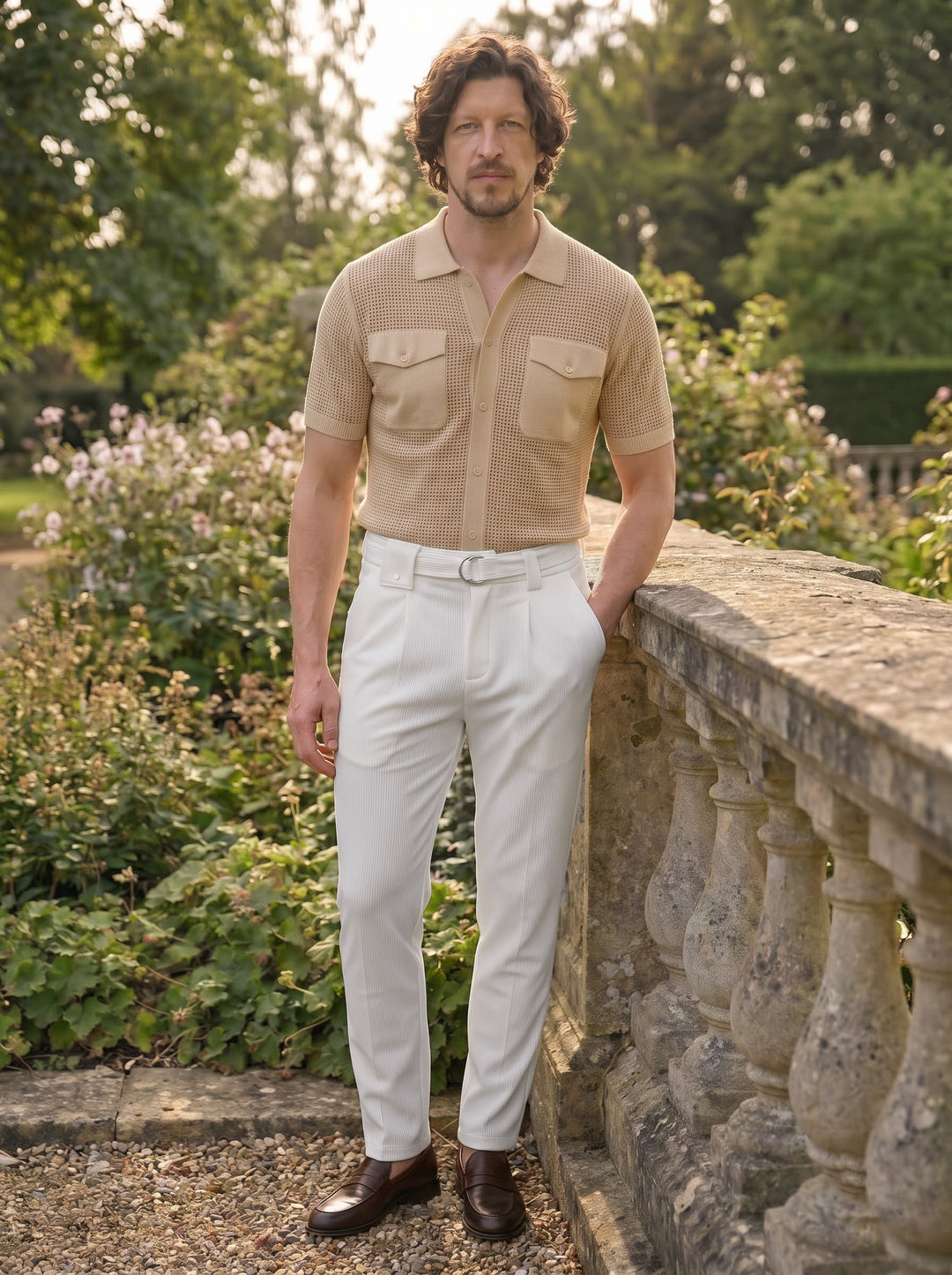 Callum Pleated Comfort Trouser – Ivory