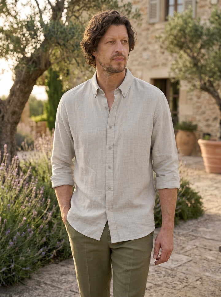 Luca Linen Textured Shirt – Ivory