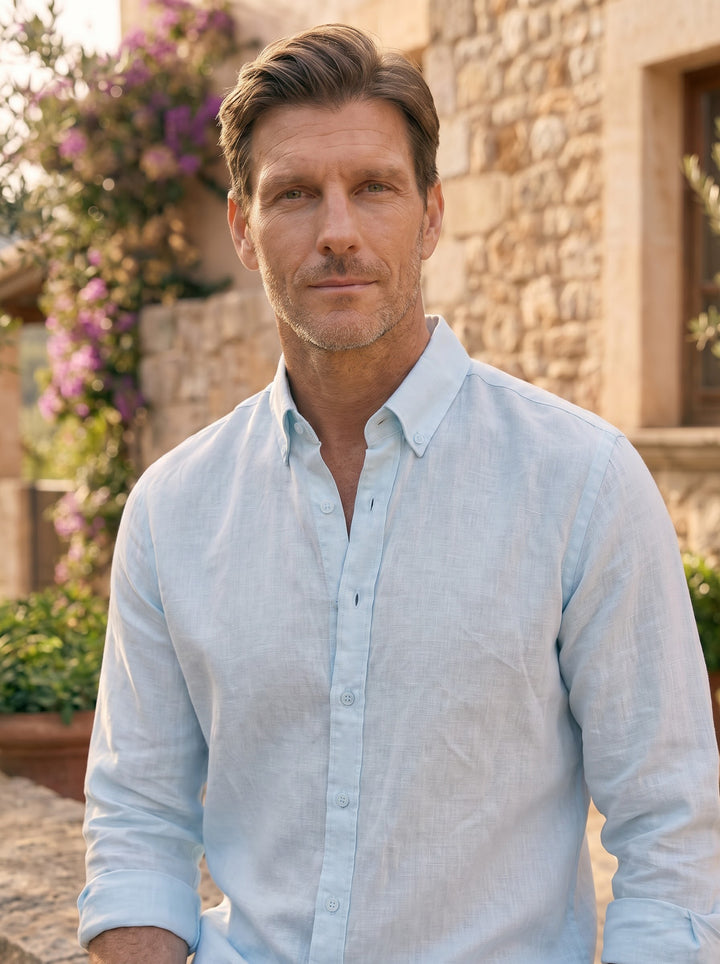 Luca Linen Button-Down Shirt – Powder Blue