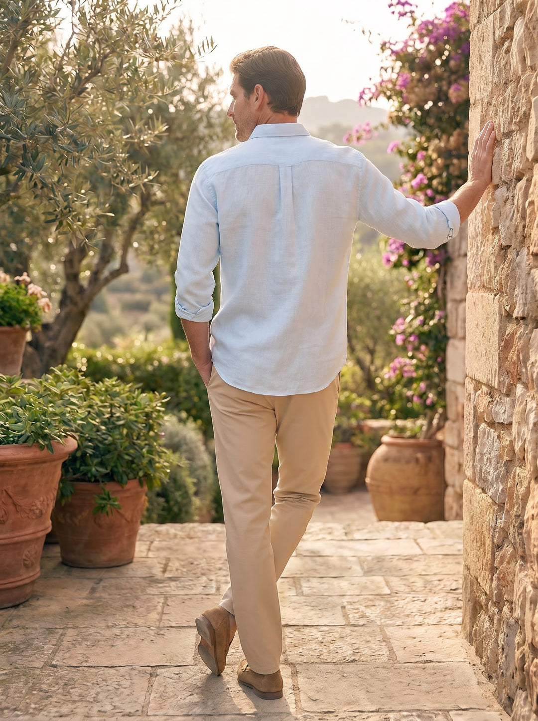 Luca Linen Button-Down Shirt – Powder Blue