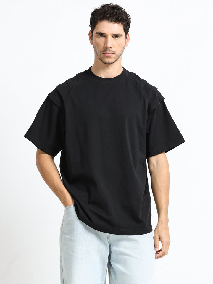Layered Shoulder Black T-Shirt