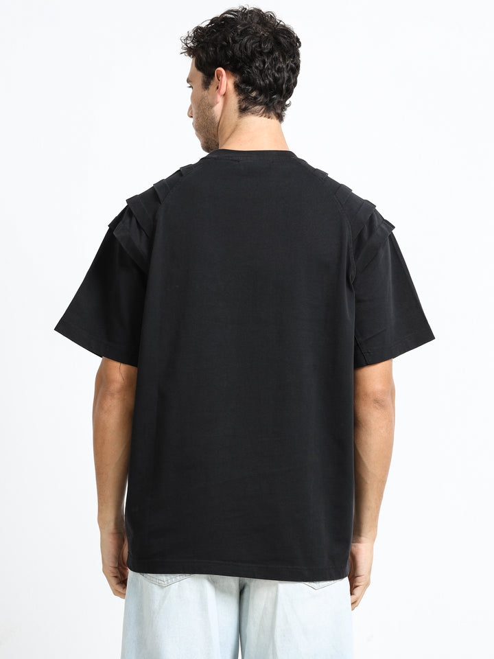 Layered Shoulder Black T-Shirt