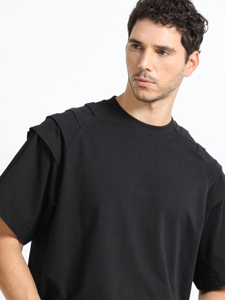 Layered Shoulder Black T-Shirt