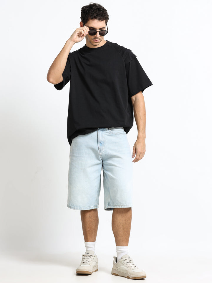 Layered Shoulder Black T-Shirt