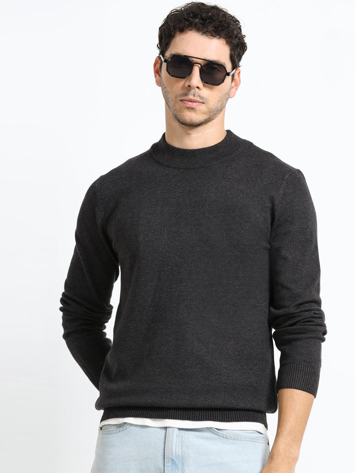 Contour Mock Neck Charcoal Mélange Knit