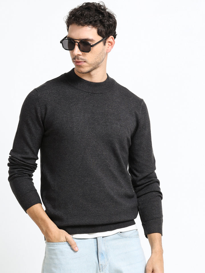 Contour Mock Neck Charcoal Mélange Knit