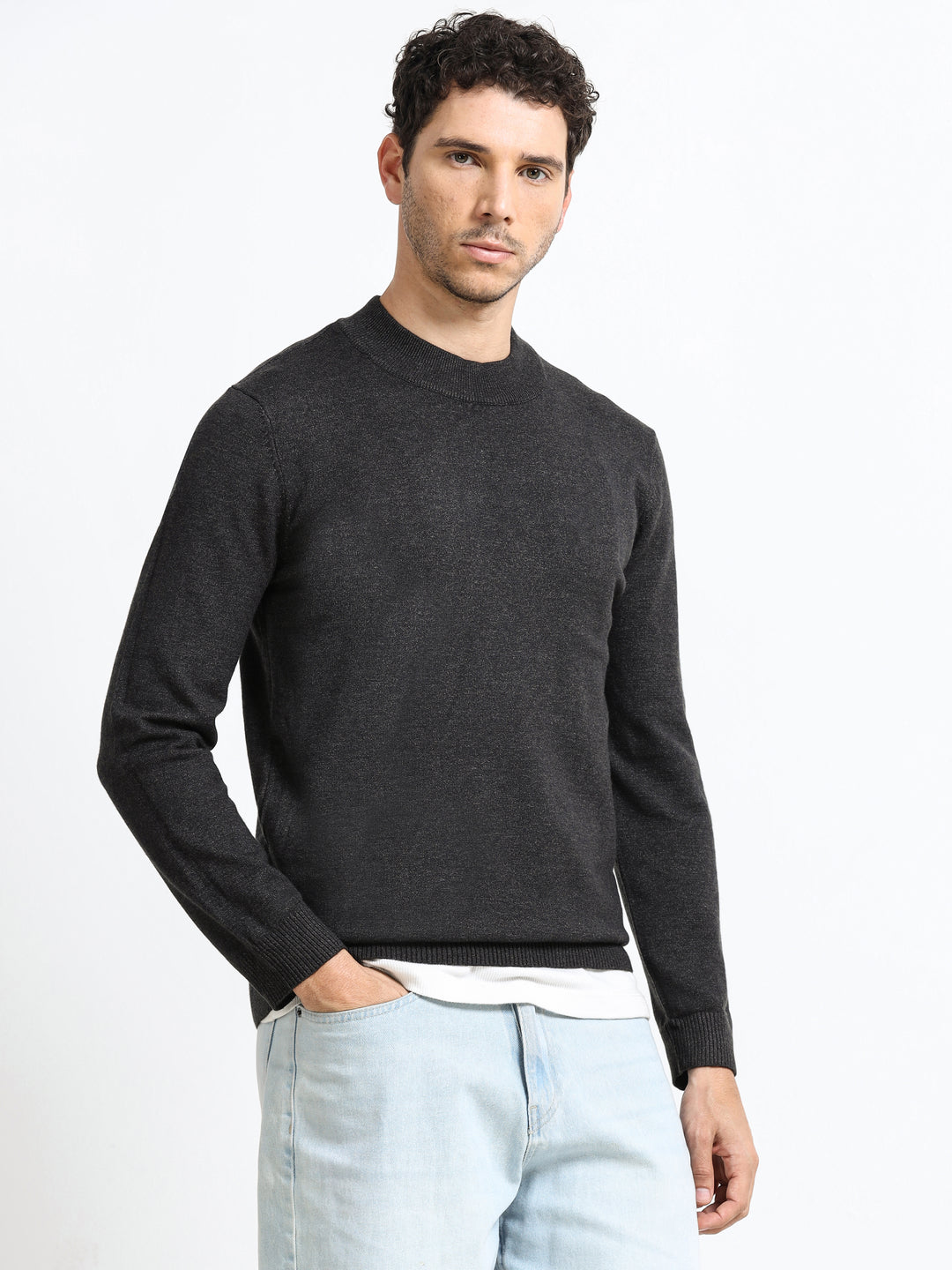 Contour Mock Neck Charcoal Mélange Knit