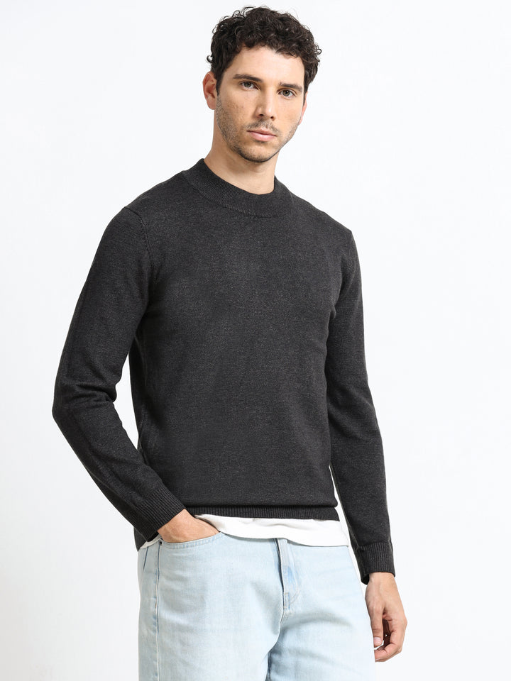 Contour Mock Neck Charcoal Mélange Knit