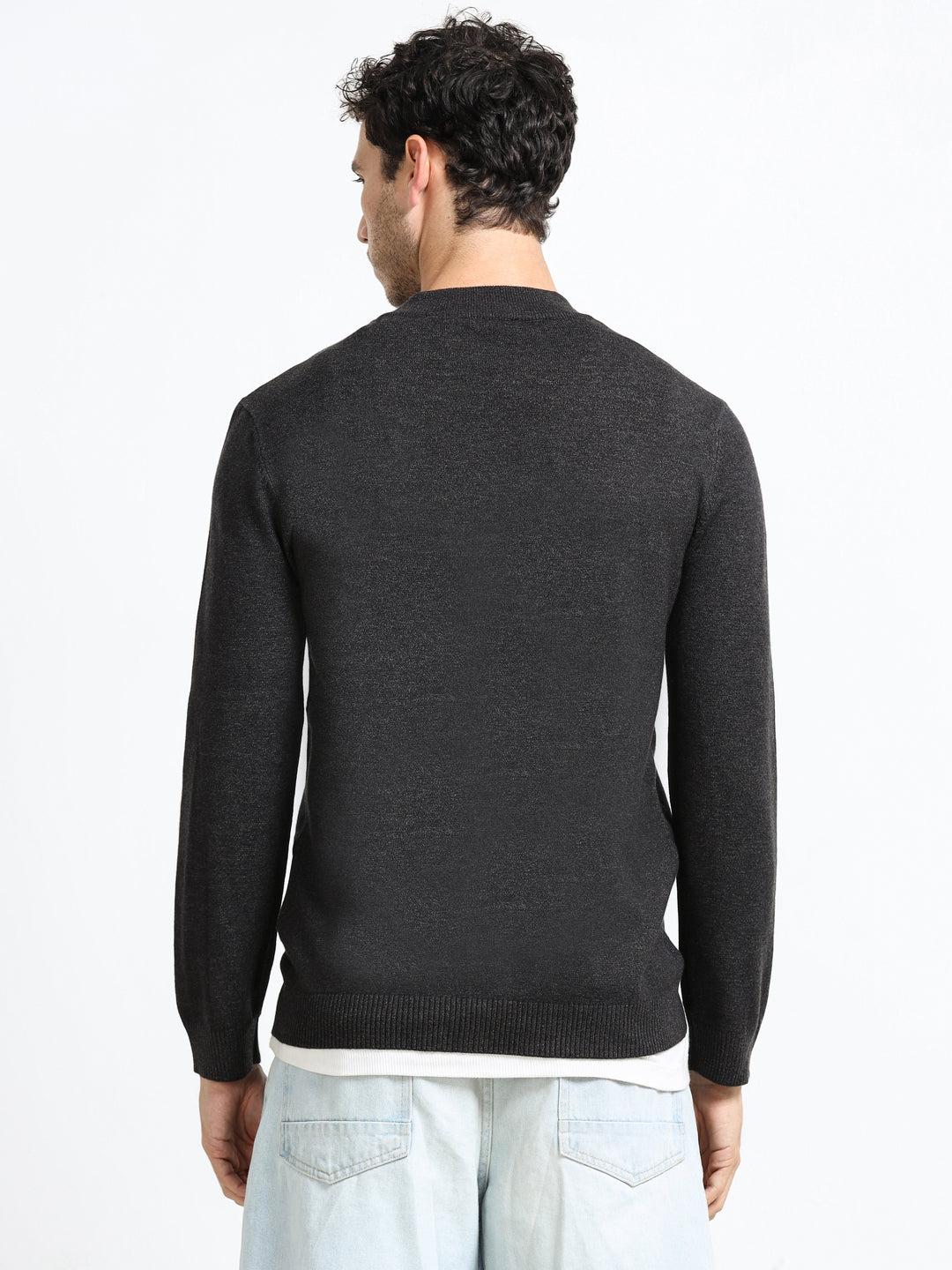 Contour Mock Neck Charcoal Mélange Knit
