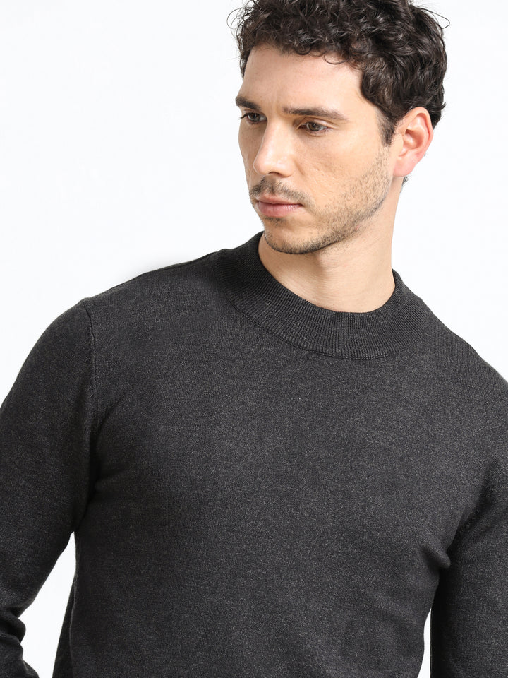 Contour Mock Neck Charcoal Mélange Knit