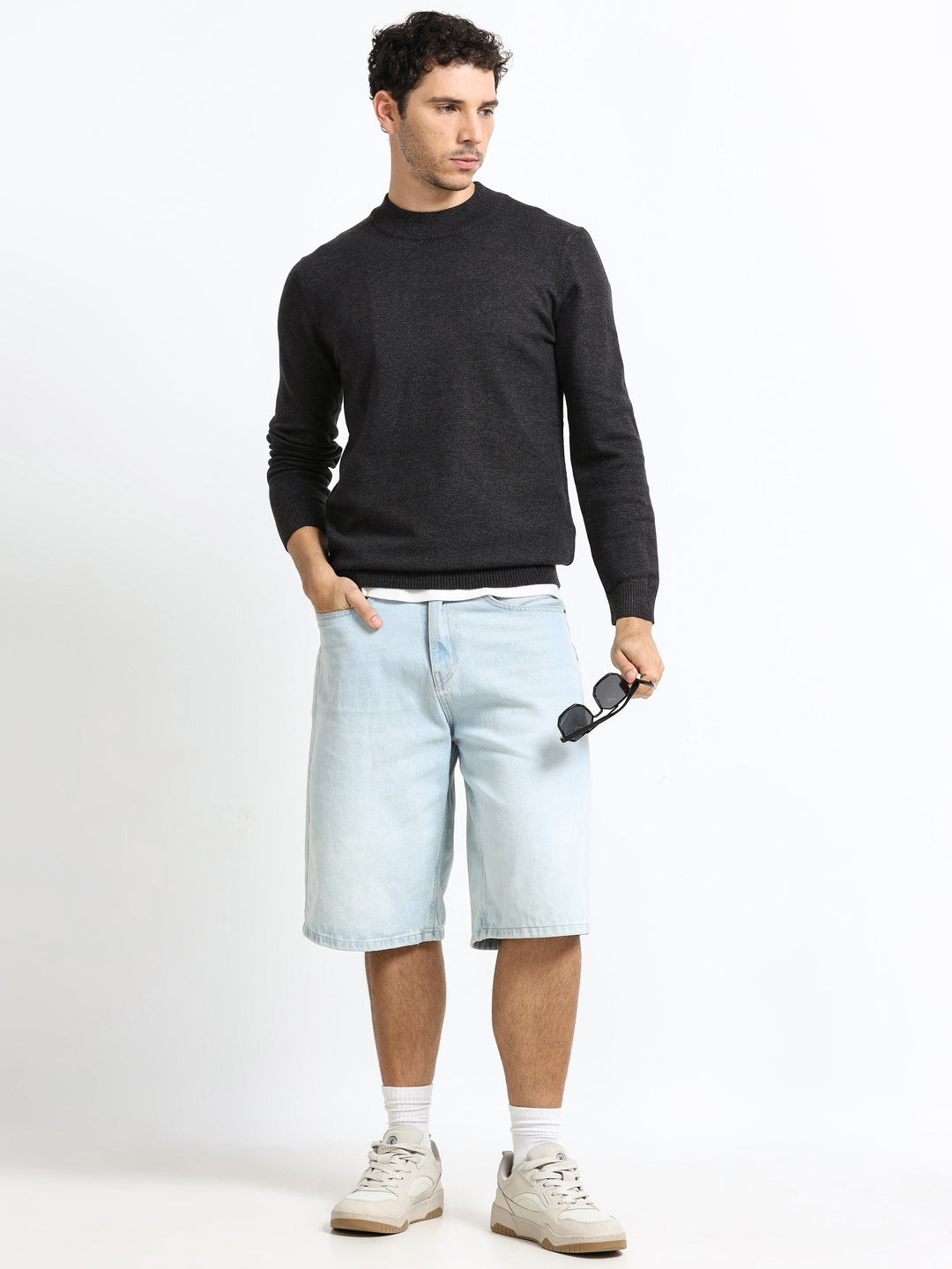 Contour Mock Neck Charcoal Mélange Knit