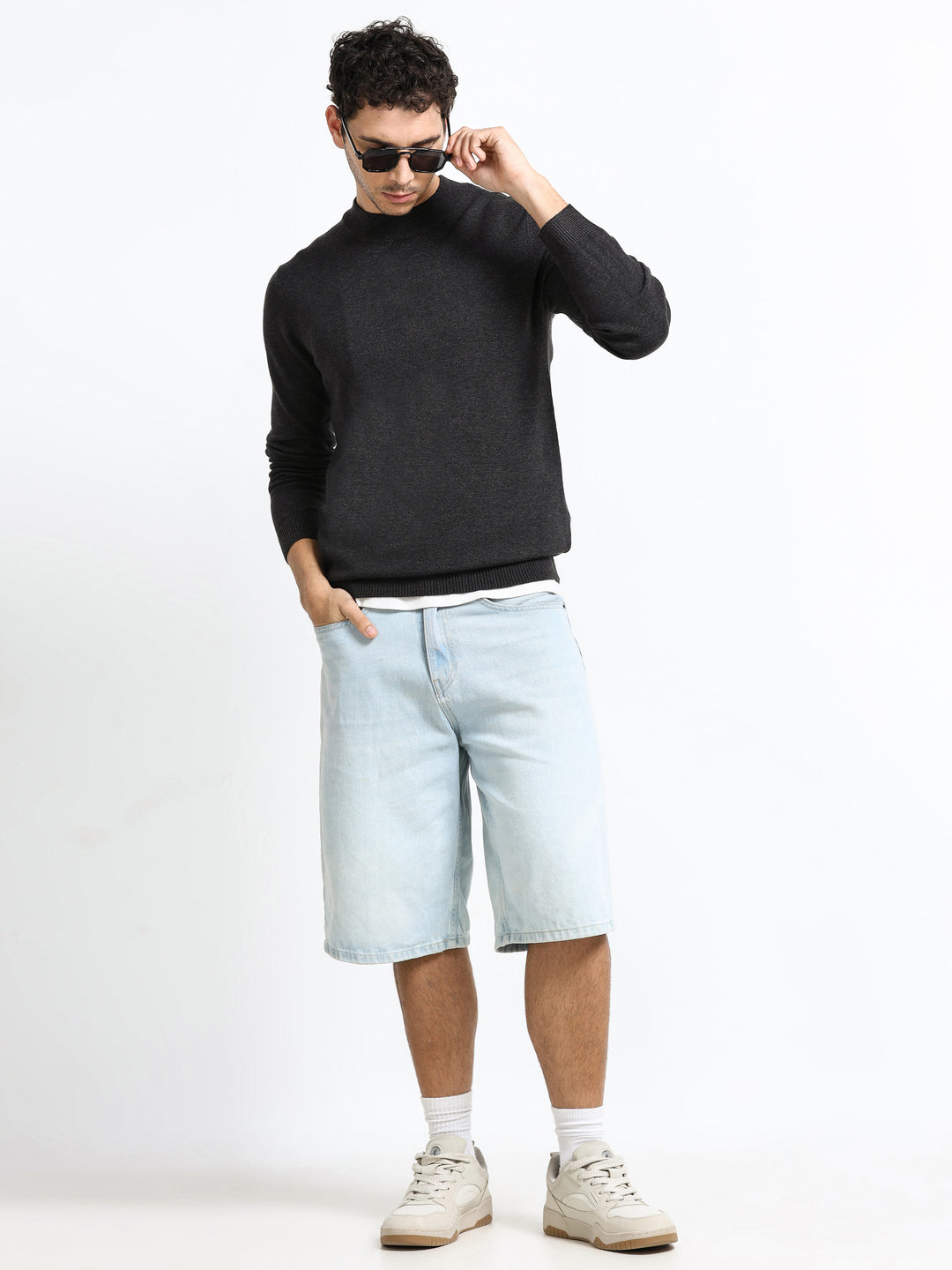 Contour Mock Neck Charcoal Mélange Knit