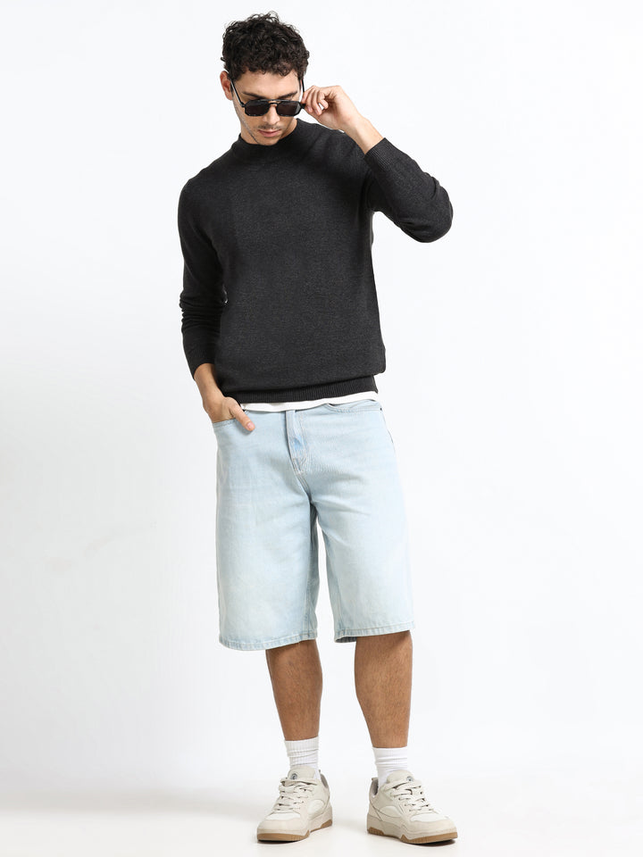 Contour Mock Neck Charcoal Mélange Knit
