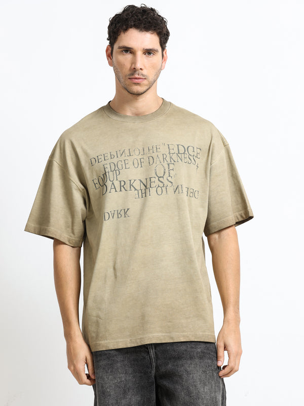Washed Typography Khaki T-Shirt