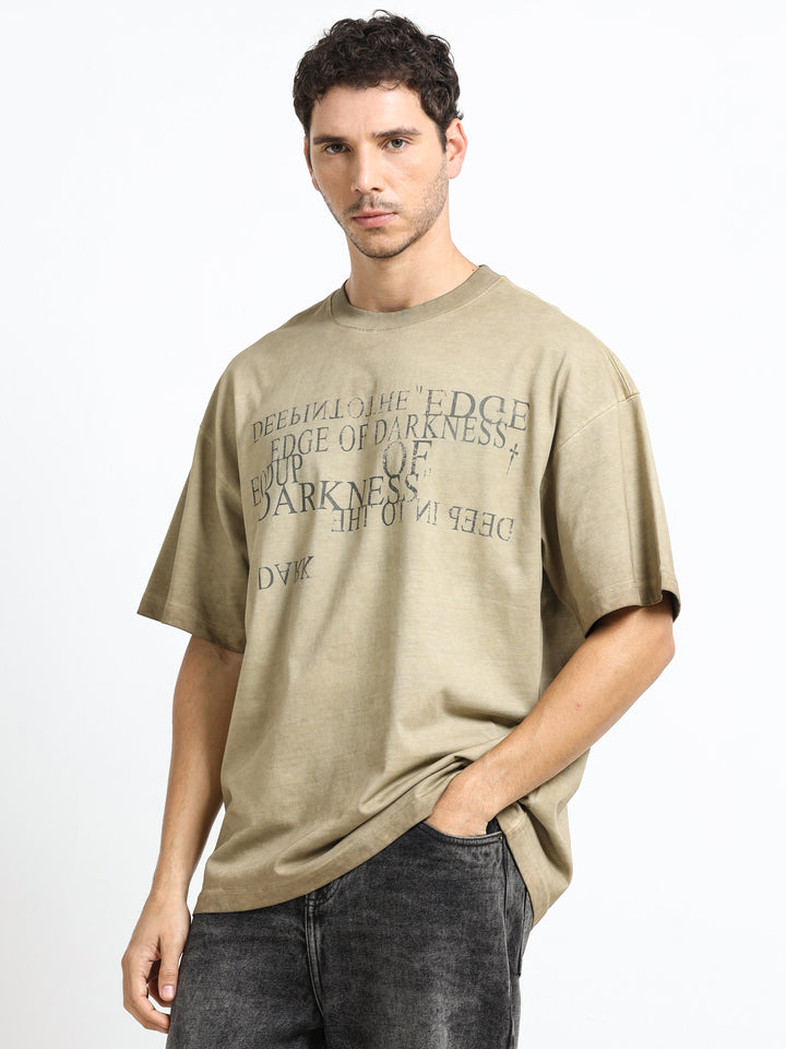 Washed Typography Khaki T-Shirt
