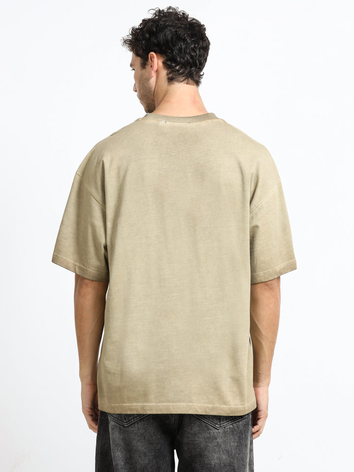 Washed Typography Khaki T-Shirt