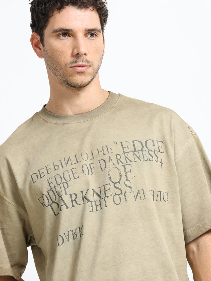 Washed Typography Khaki T-Shirt