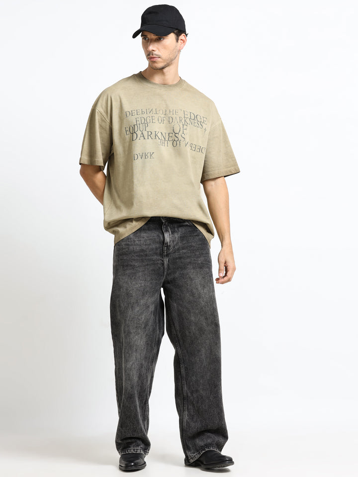 Washed Typography Khaki T-Shirt