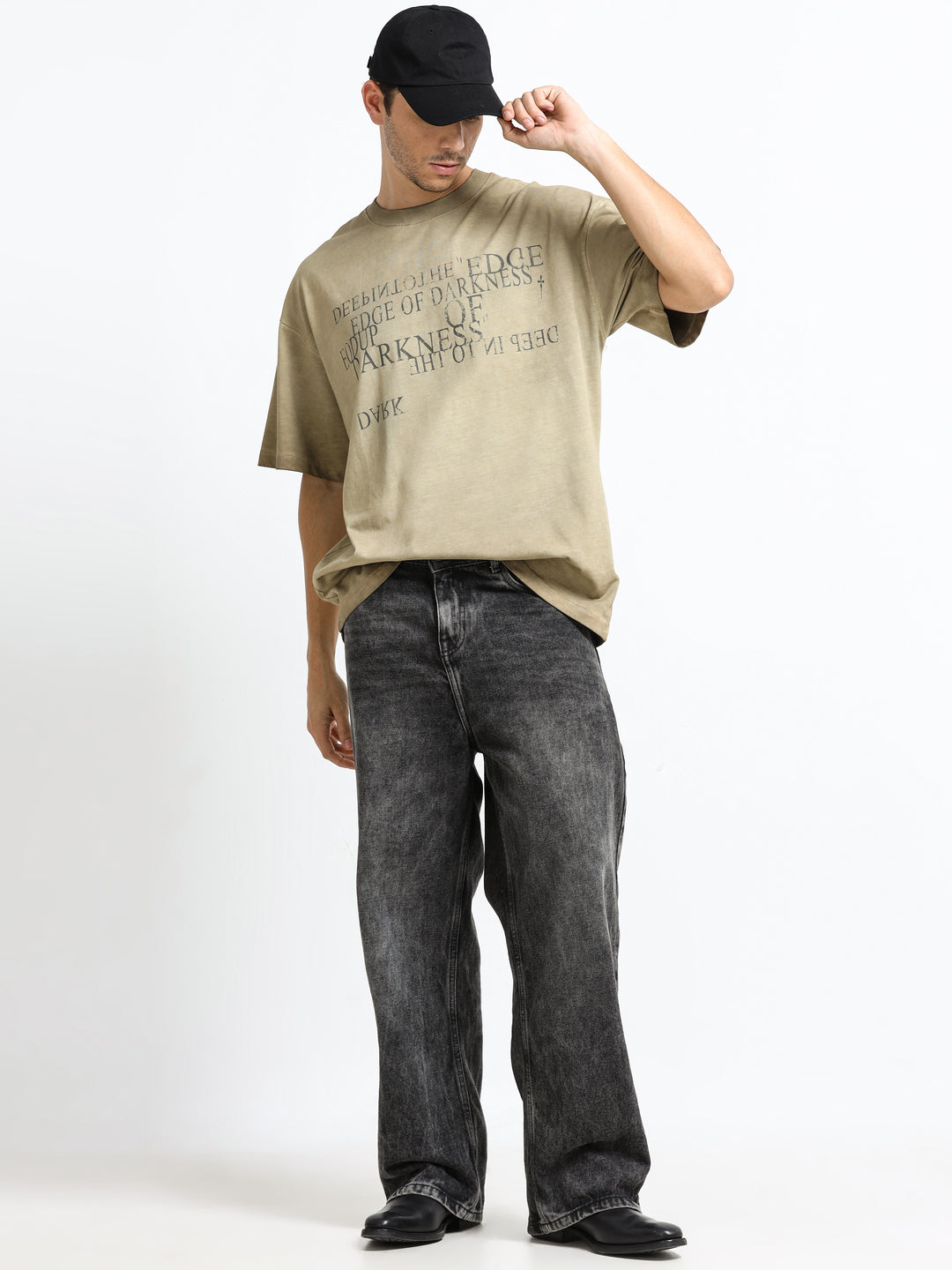 Washed Typography Khaki T-Shirt