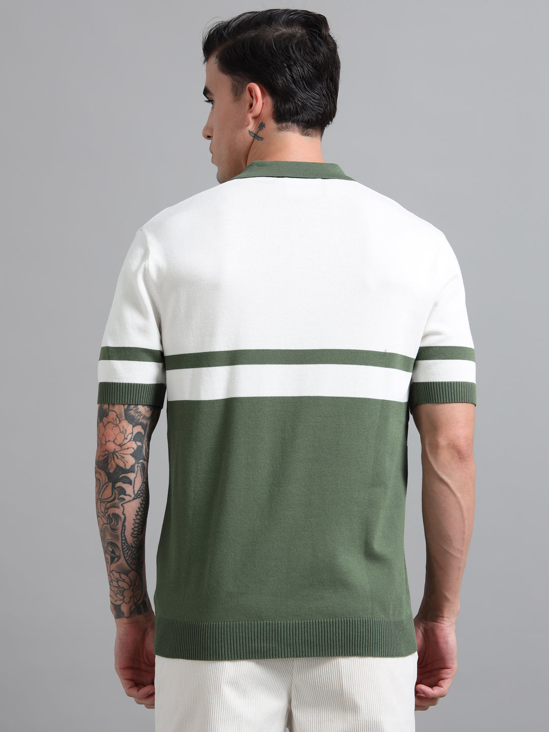 Men's Knitted Polo T Shirt - White & Green