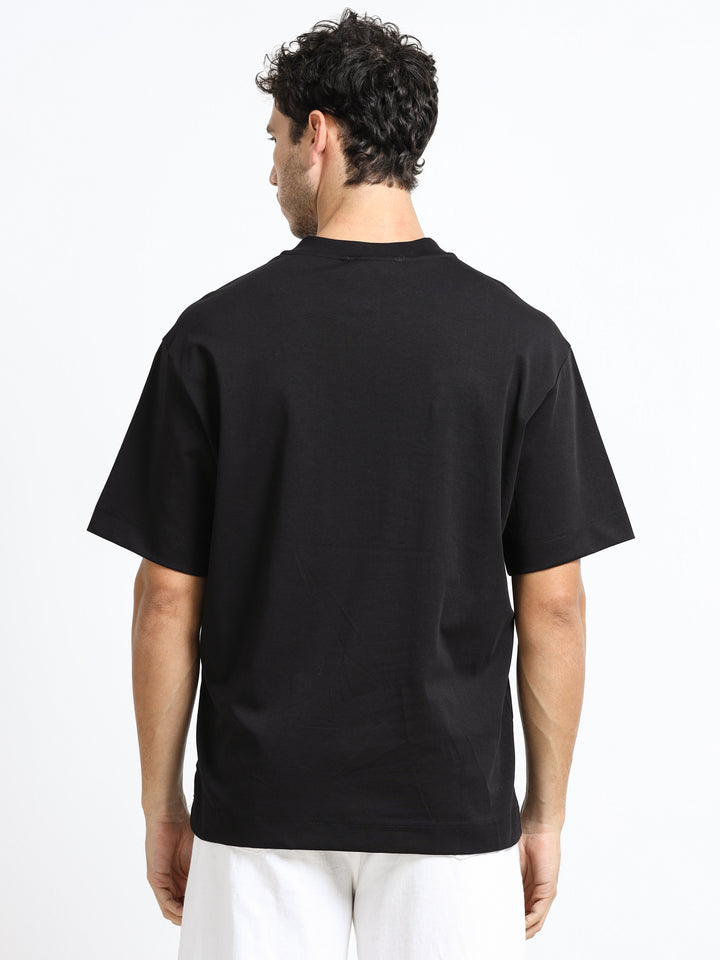 Minimal Zip-Neck Black T-Shirt