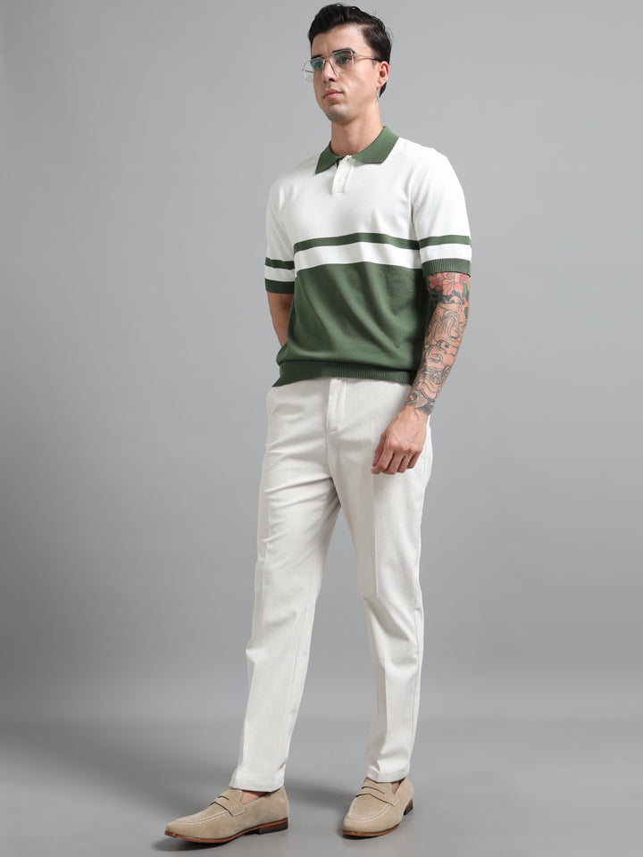 Refined Corduroy Trousers with Integrated Belt - Light Beige