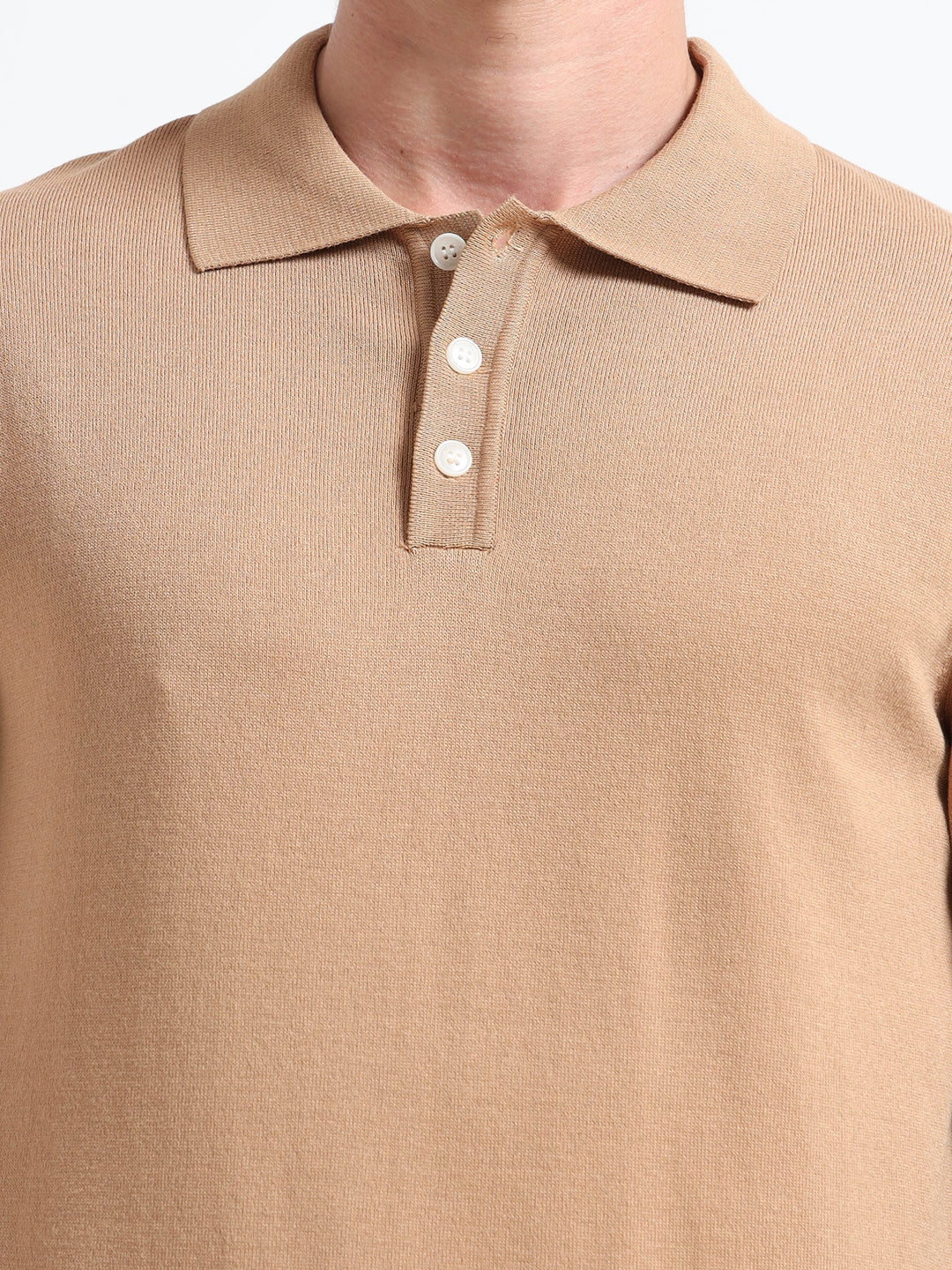 Men's Knitted Polo T Shirt - Coffee