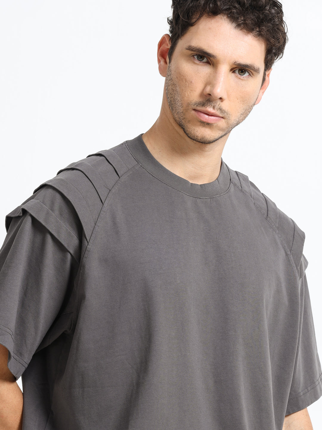 Layered Shoulder Charcoal T-Shirt