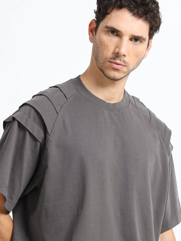 Layered Shoulder Charcoal T-Shirt
