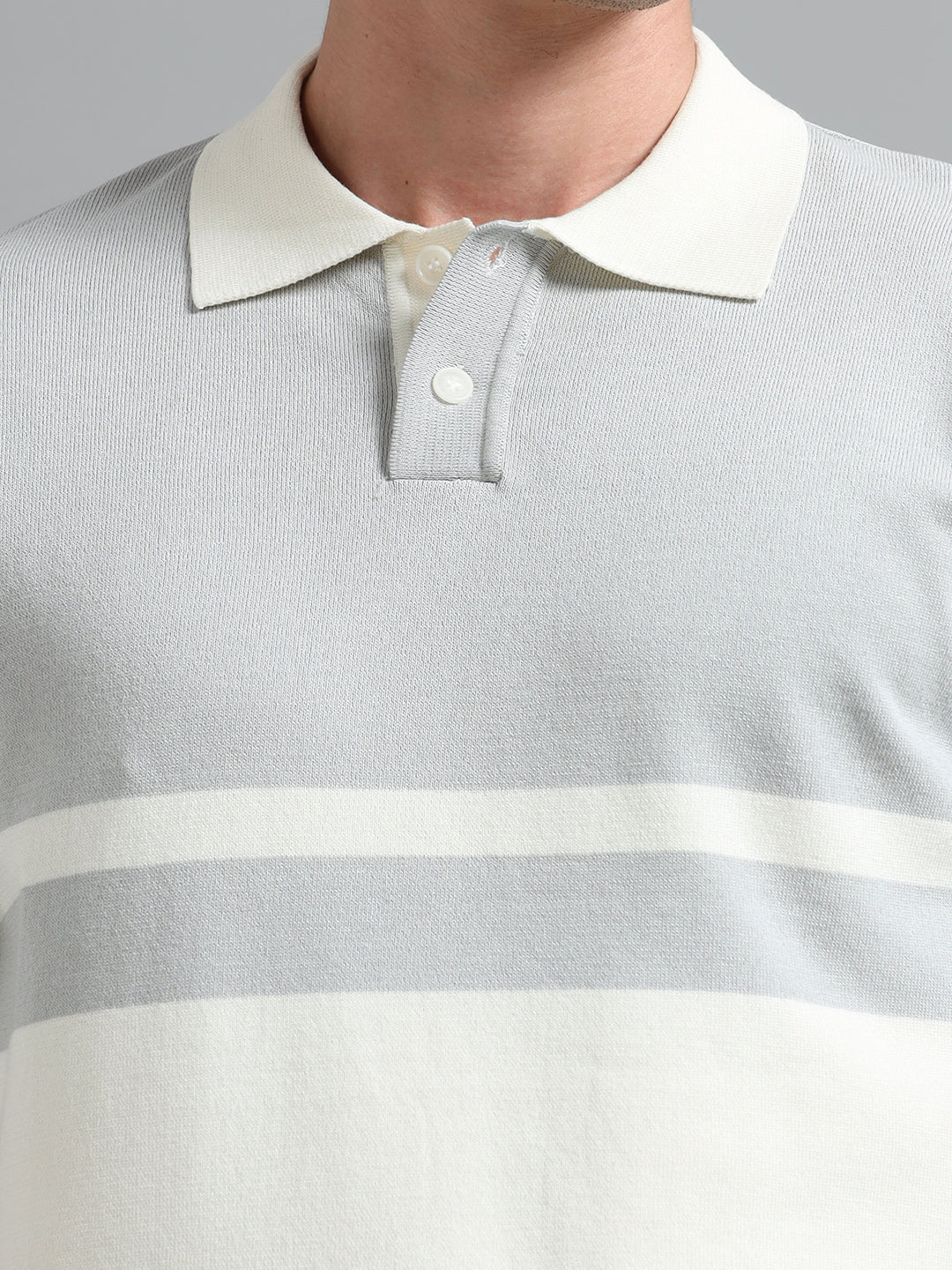 Men's Knitted Polo T Shirt - White & Gray