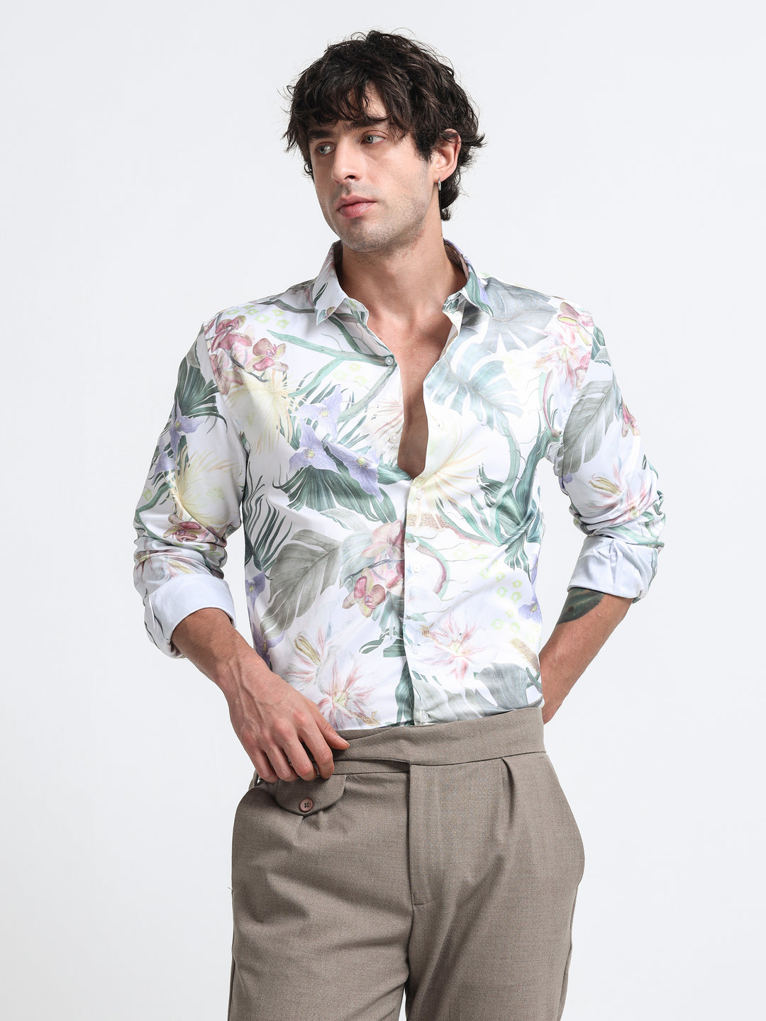 Ethereal Botanique Shirt – Verdant Bloom Veil