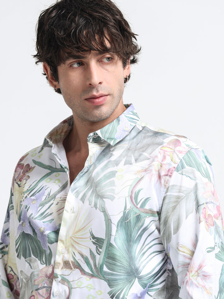 Ethereal Botanique Shirt – Verdant Bloom Veil
