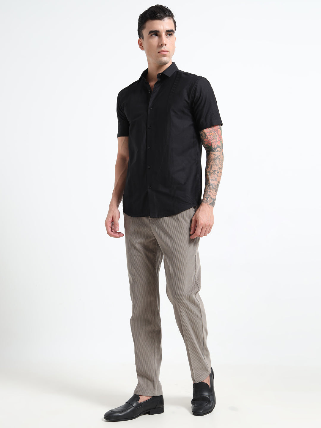 Refined Corduroy Trousers with Integrated Belt - Light Gray