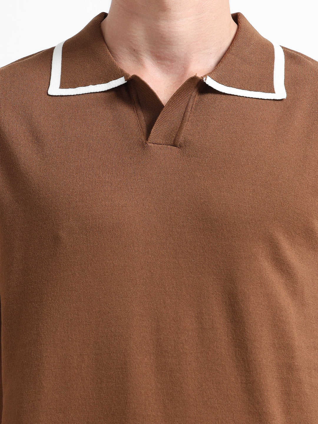 Men's Knitted Polo T Shirt - Coffee
