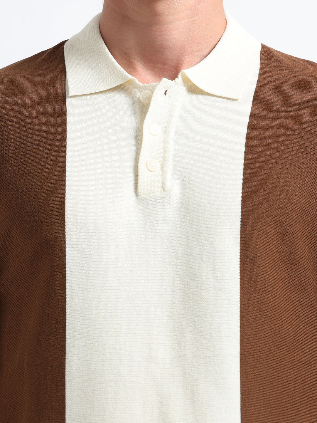 Men's Knitted Polo T Shirt - Brown and White
