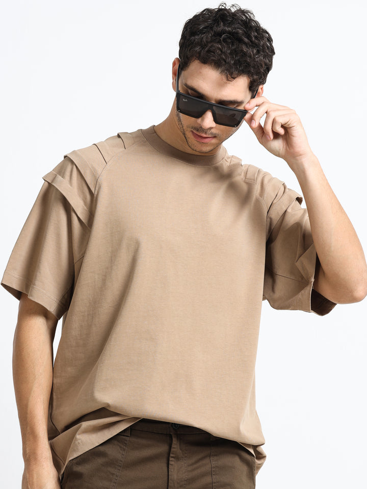 Layered Shoulder Khaki T-Shirt