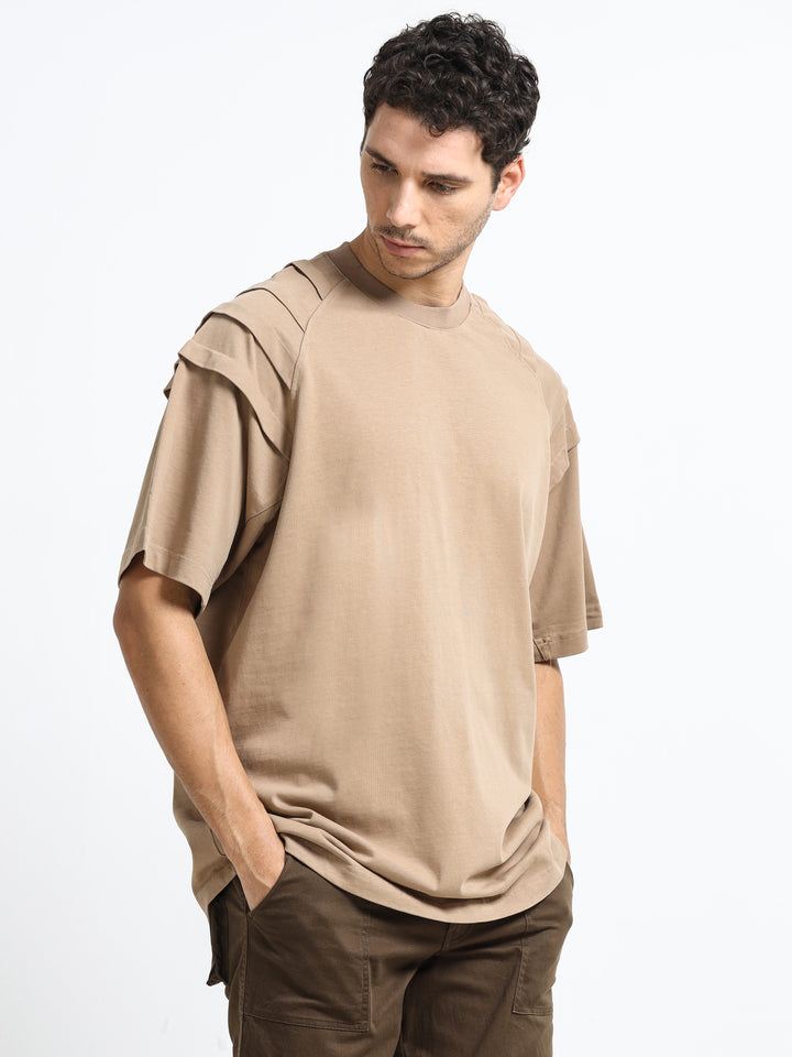Layered Shoulder Khaki T-Shirt